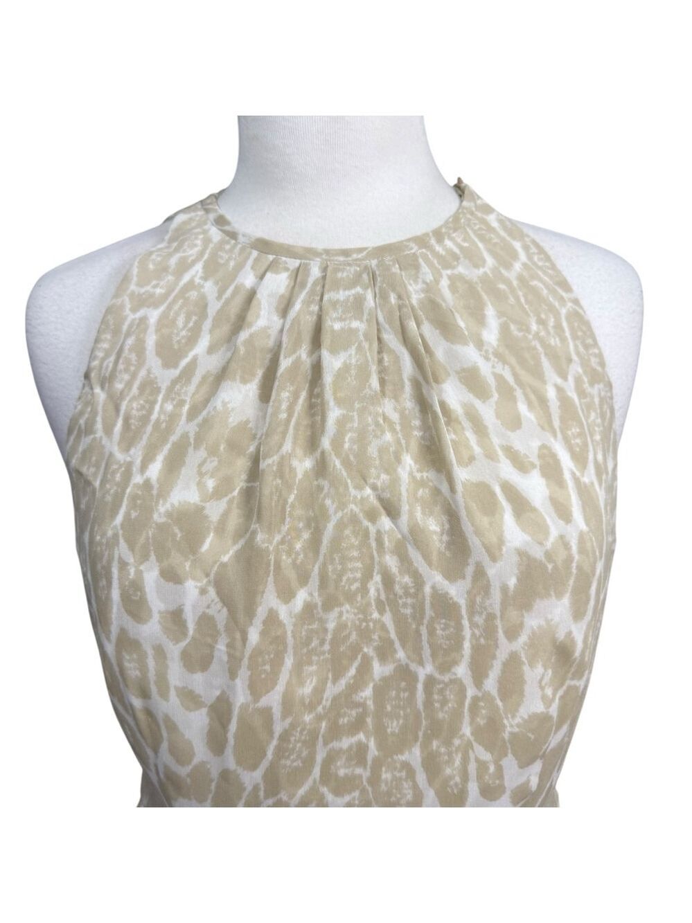 NWT Carlisle Beige White Animal Print Halter Neck Silk Blouse US 10 - Picture 2 of 12